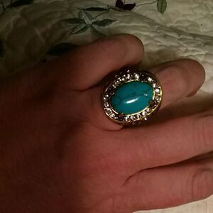 X Turk Turquoise Ring 8 crystals gold
